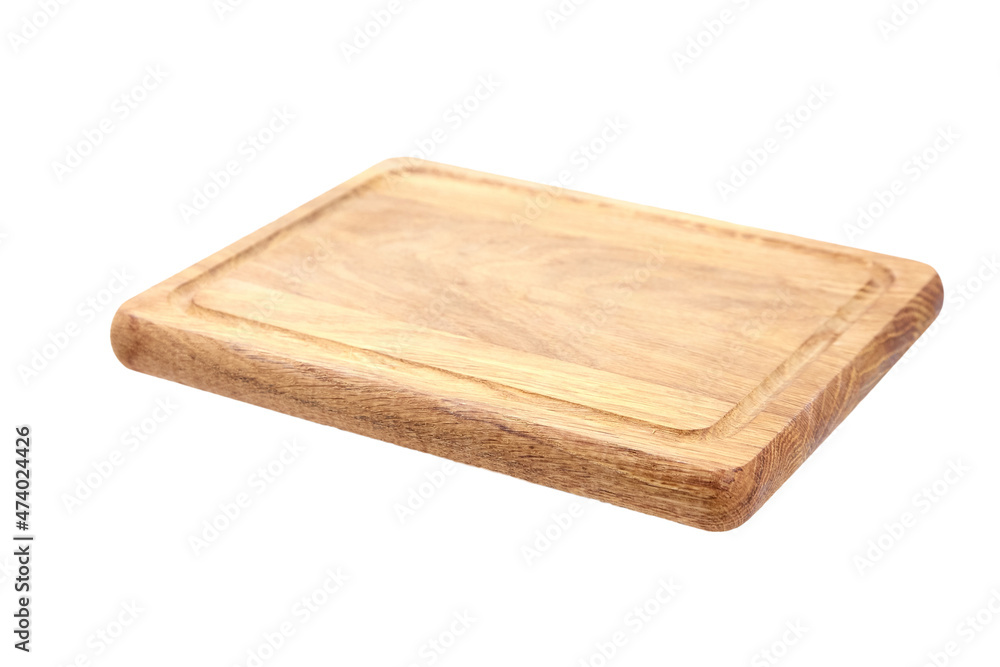 Wooden chopping or serving board with juice gutter isolated on white Wooden chopping or serving board with juice gutter isolated on white
