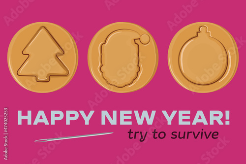 New Year card with Korean dalgona cookies.
