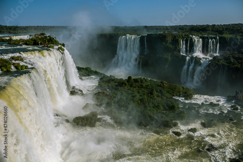 Panoramic view of the Igua  u Falls from the Brazilian side. Foz do Igua  u  Brazil.