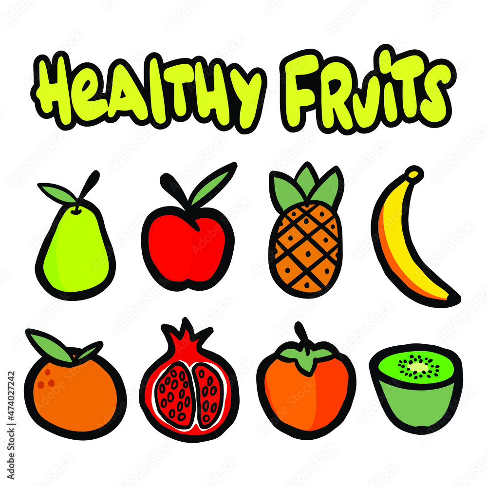 Fruits icon set in doodle style Fruits icon set in doodle style