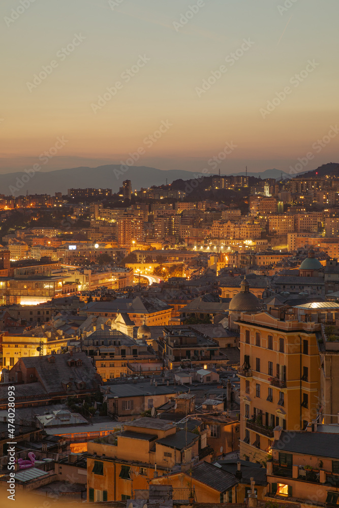 Absolutely spectacular night view over the historic city of Genoa