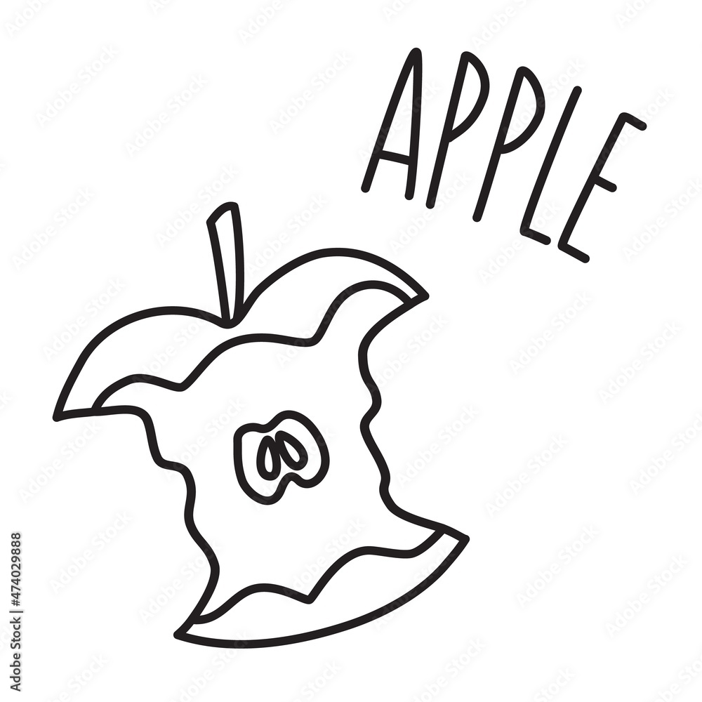 Apple hand drawn with thin line isolated on white background