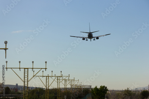 Passenger aircraft on approach to the airport for landing