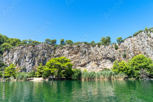 Rocks on the Dalyan River, which contain the Lycian tombs, in Mugla Province located between the districts of Marmaris and Fethiye on the south-west coast of Turkey