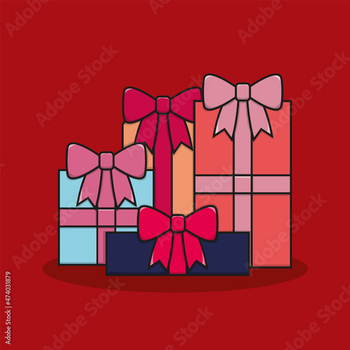 Obrazek wektorowy przedstawiający cztery prezenty.