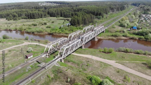 Aerial view of two railway bridges (Strizhi, Kirov region, Russia) photo