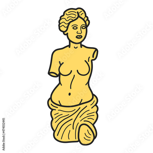 Ancient Greek Venus statue t-shirt print. Vector hand drawn doodle line cartoon character logo illustration. Venera, Venus Greek, smile Greece statue print for t-shirt, poster, card, logo concept
