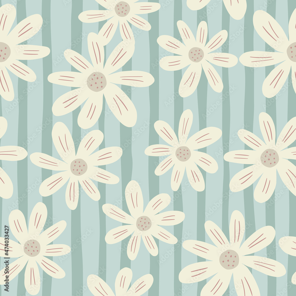 Random ditsy flowers seamless pattern on stripe background. Vintage chamomile print. Random ditsy flowers seamless pattern on stripe background. Vintage chamomile print.