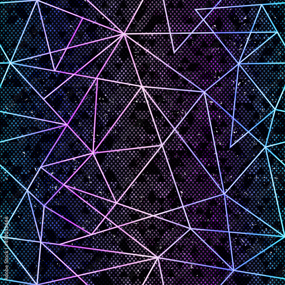 Neon triangle seamless texture with grunge effect.