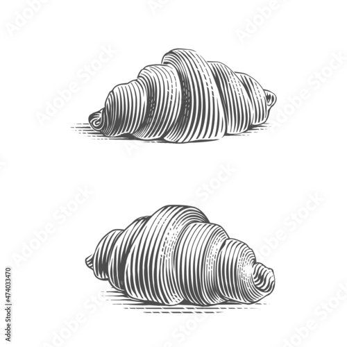 croissant hand drawn drawing engraving retro style