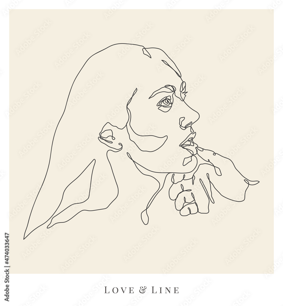 Girl in love. Sensual woman face. Male hand. Linear sketch logo tattoo Girl in love. Sensual woman face. Male hand. Linear sketch logo tattoo