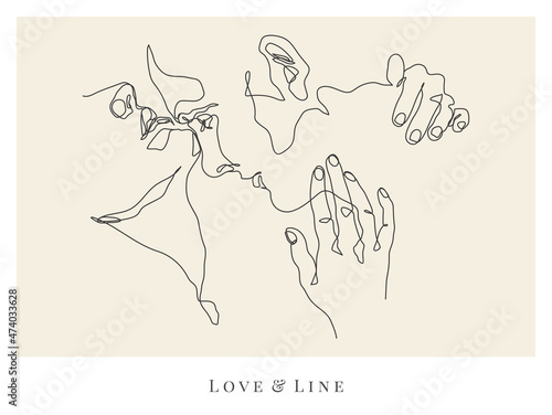 Couple in love. Romantic lovers portrait. Linear sketch logo tattoo