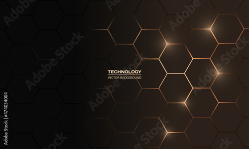 Hexagon technology black and gold colored honeycomb abstract background. Vector illustration photo