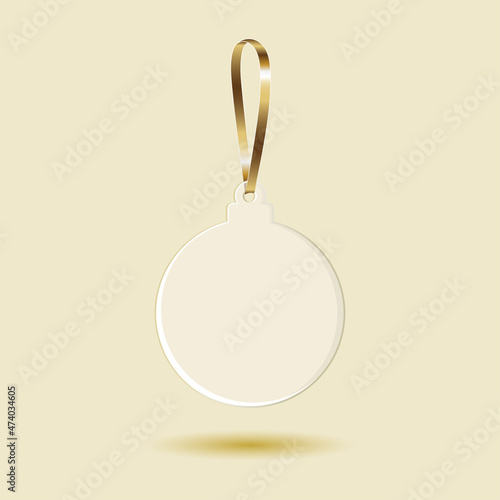 White transparent acrylic christmas ornament with gold ribbon mockup template.