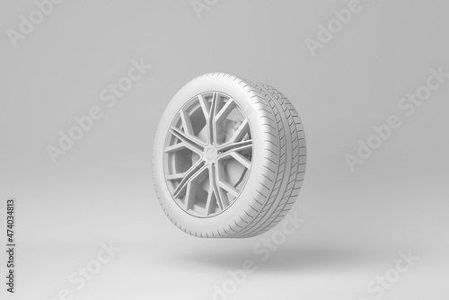 Car wheels isolated on white background. minimal concept. monochrome. 3D render.