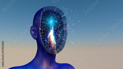 3d illustration of the process of cognition of the inner cosmos photo