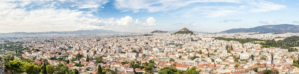 Athens skyline panorama with view of Mount Lycabettus