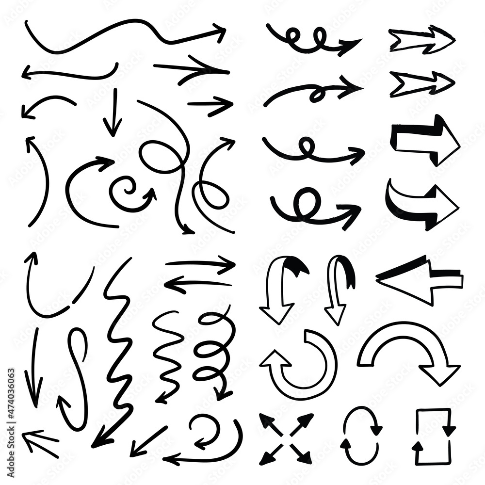 Naklejka premium Arrow doodle collection. Hand drawn set of arrows.