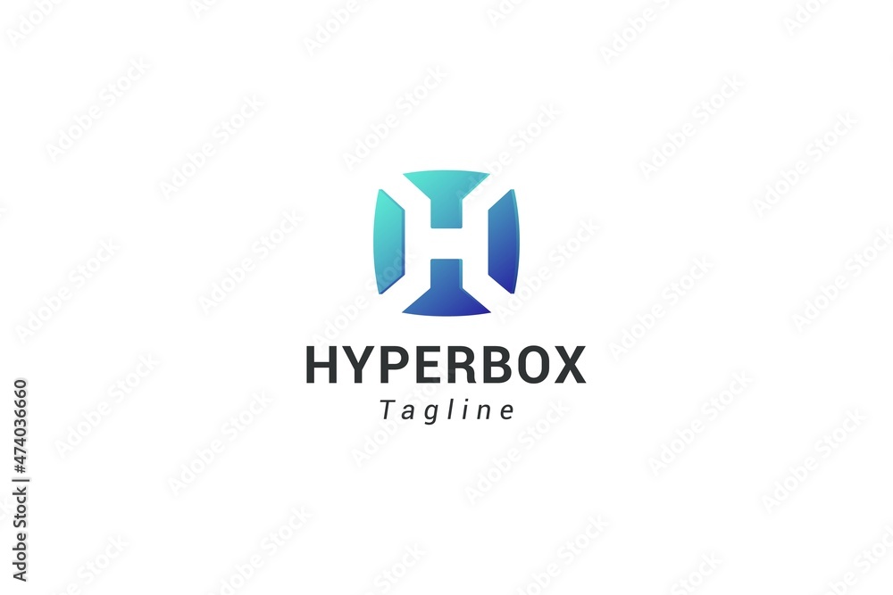 Fototapeta premium Letter H creative 3d blue colour technological logo