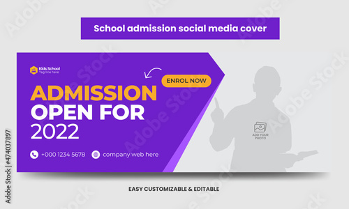 Junior Admission School Education Social Media Cover Photo Template Design. School Admission Timeline Web Banner