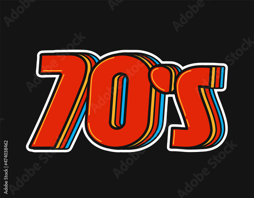 1970s vintage retro style sign number. Vector doodle illustration logo icon. Seventies, 1970s,70s years,retro,vintage party concept