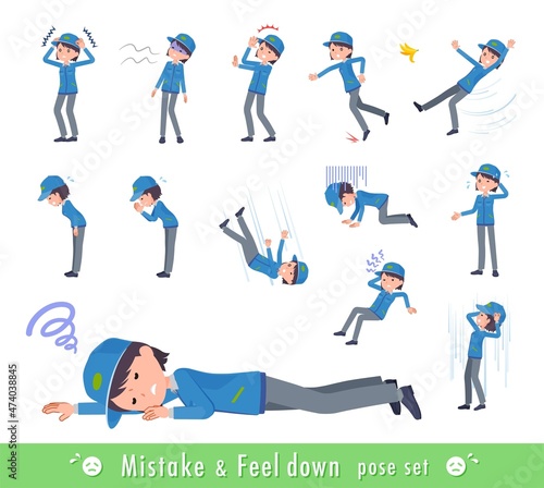 失敗と憂鬱を表現している配送員女性のセット