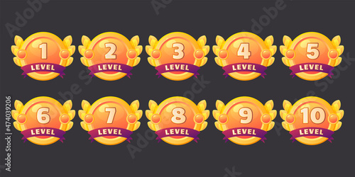 Gold badges with level number for game ui design