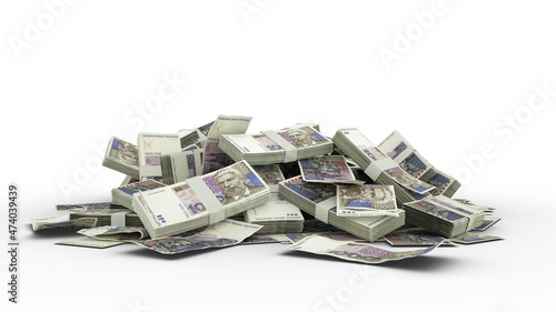 3d stack of Croatian 1000 Kuna notes isolated on white background