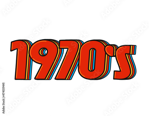 1970s vintage retro style sign number. Vector doodle illustration logo icon. Isolated on white background. Seventies, 1970s,70s years,retro,vintage party concept