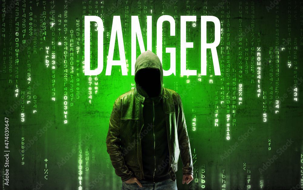 Faceless hacker with inscription concept Faceless hacker with inscription concept