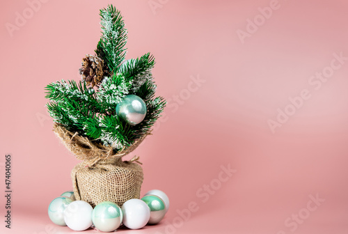 Green Artificial Miniature Christmas Tree with Balls