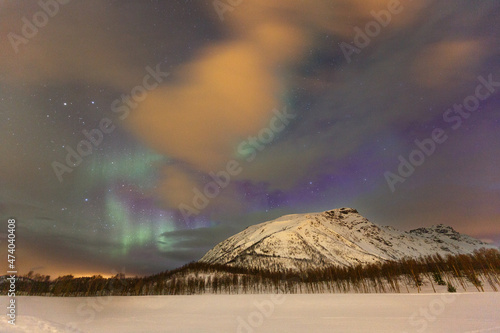 Snowy Mountain and Northern Lights