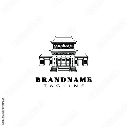 chinese temple logo cartoon design icon template black isolated vector