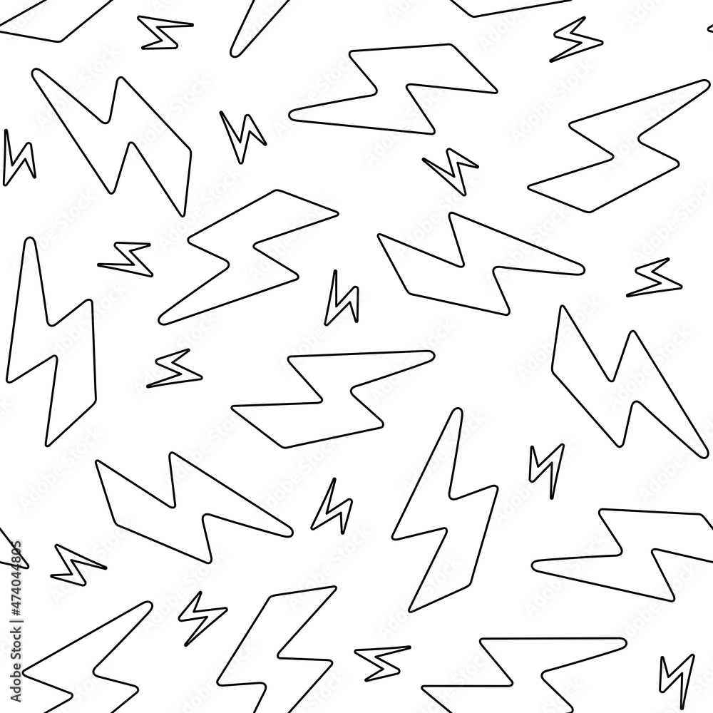 Hand-drawn vector pattern in doodle style with lightning.