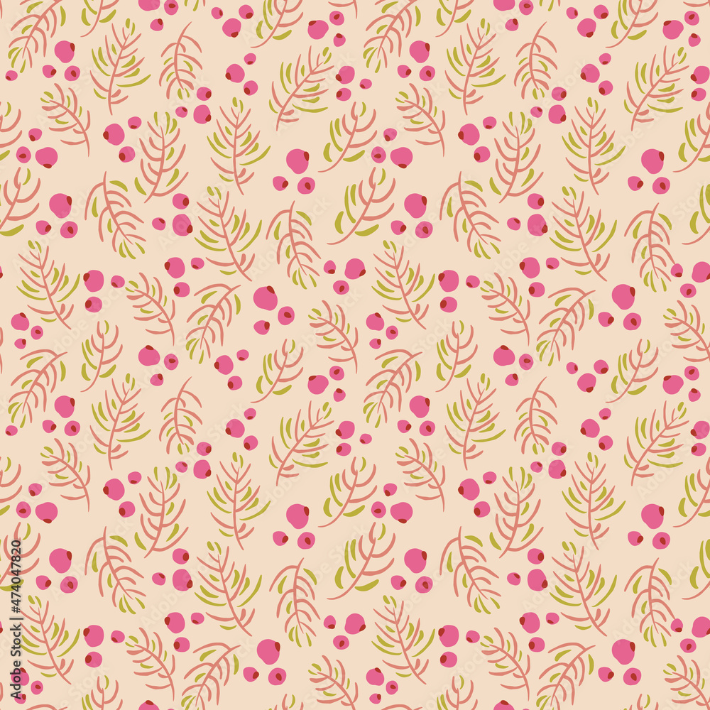 Spruce branches and berries pattern. Spruce branches and berries pattern.