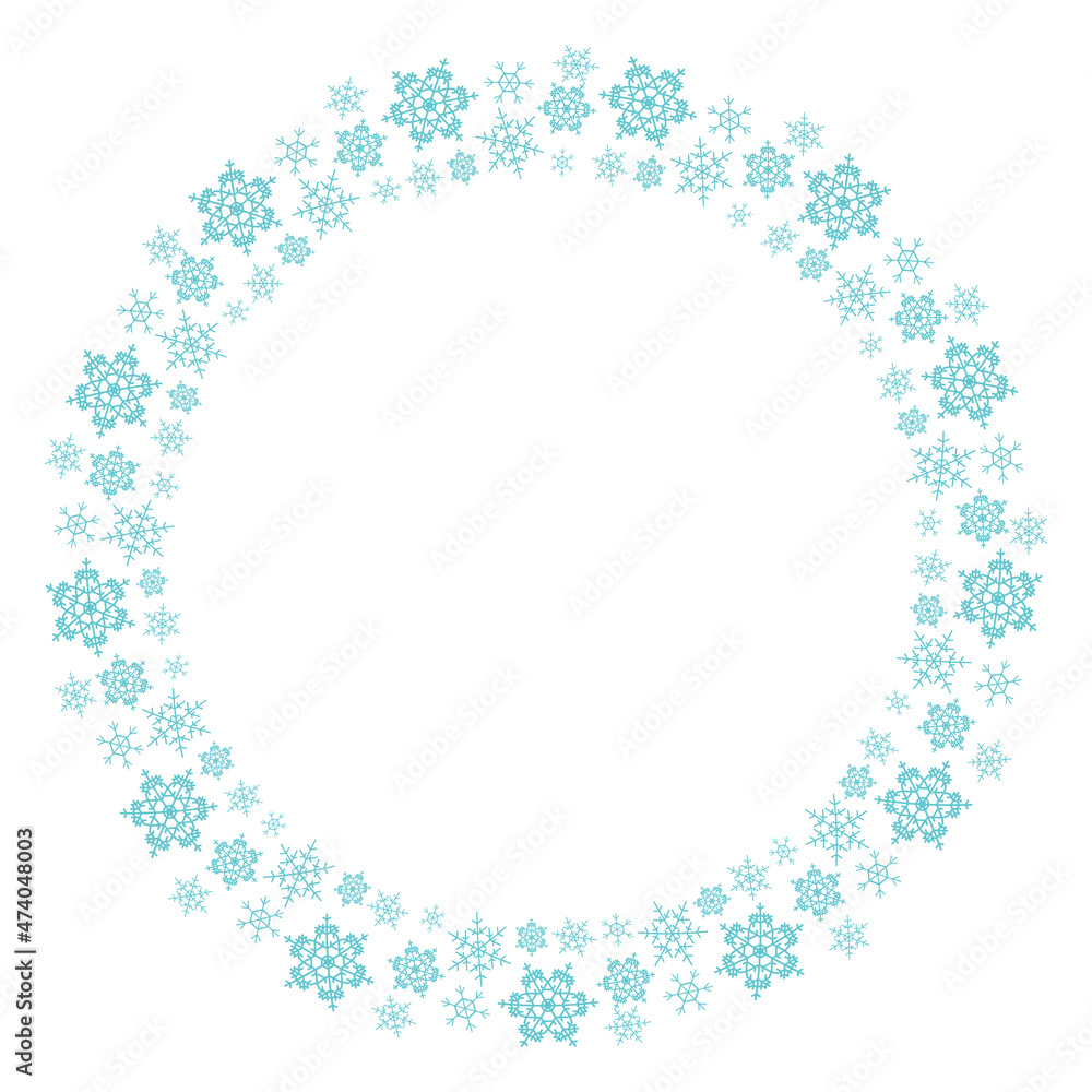 Christmas snowflakes frame. Xmas border. Round winter snowflakes background with copy space for text. Christmas snowflakes frame. Xmas border. Round winter snowflakes background with copy space for text.
