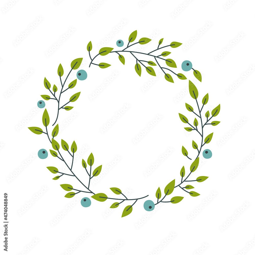 Wreath blueberry branch. Circle bilberry floral design element. Rustic wedding template botanical border. Wreath blueberry branch. Circle bilberry floral design element. Rustic wedding template botanical border.