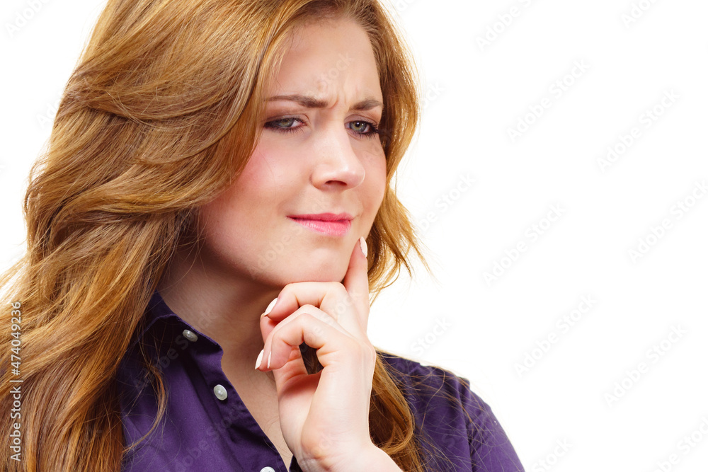 Thinking woman. Decide solve problems Thinking woman. Decide solve problems