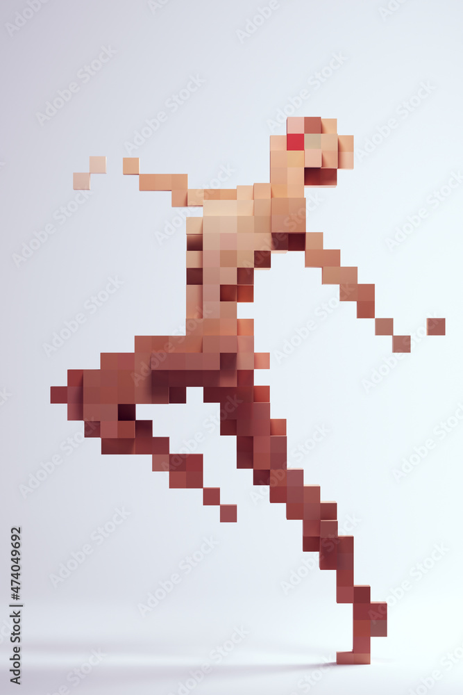 Fototapeta premium Woman Female Abstract Nude Cube Block Sculpture 3d Pixel Voxels 3d illustration render