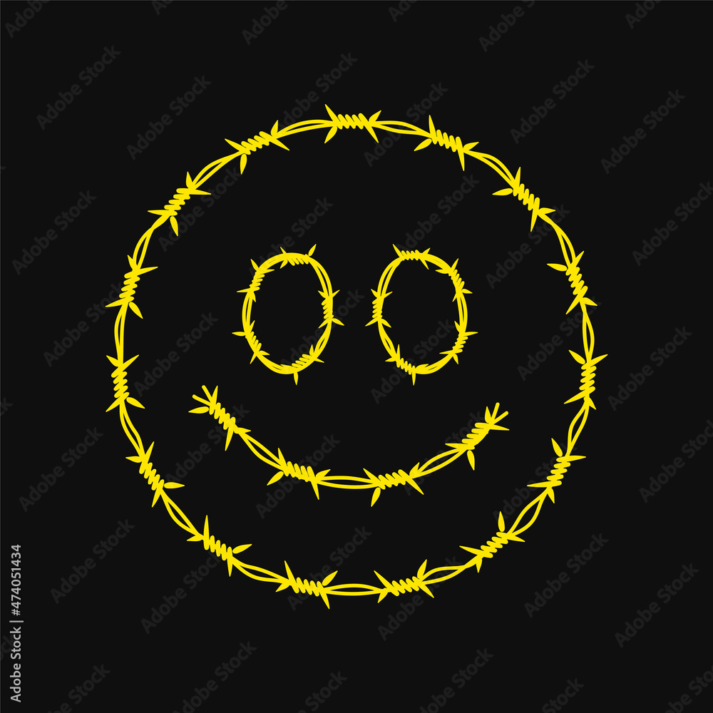 Funny smile face,barbed wire logo.Vector cartoon character illustration