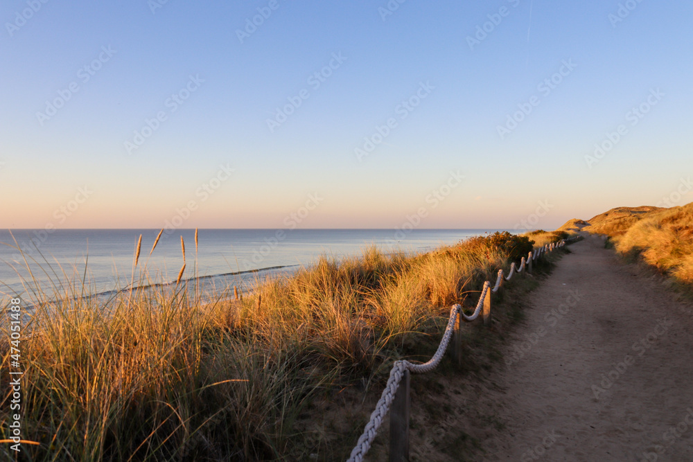 Beautiful dune landscape in the evening on Sylt