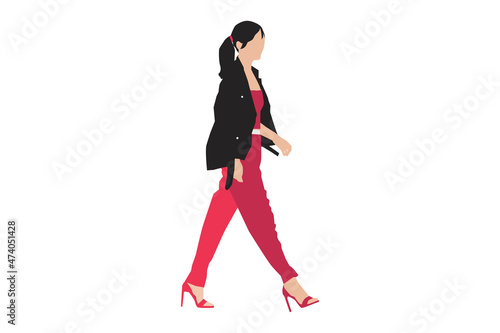 Vector illustration of fashionable women walking on the sidewalk