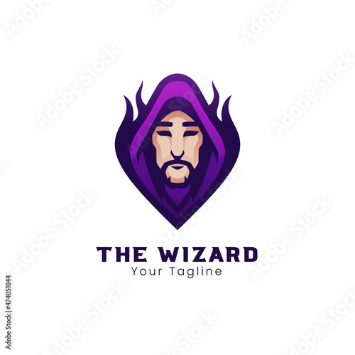 Wizard head face mascot logo design