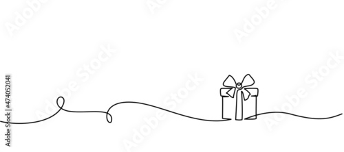 Merry Christmas decoration. Wavy line with gift box. photo