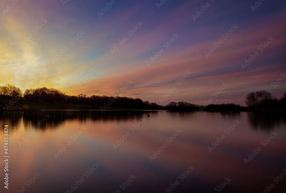 Sunrise at Fairlands Valley Park in Stevenage, Hertfordshire, UK
