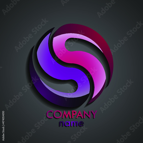 purple glossy 3d circle logo on dark background / vector illustration photo