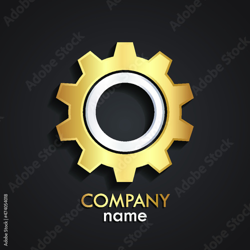 3d shiny gold silver gear logo