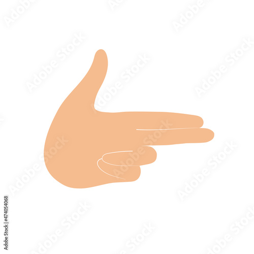 Hand gun with two fingers extended. Finger gun and pointing gesture. Vector flat illustration