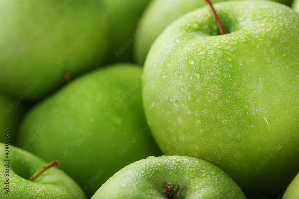 Juicy Green apple close-up with dew drops. Juicy Green apple close-up with dew drops.