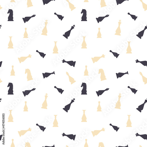 Seamless vector pattern with black chess on a white background and white chess on a black background.